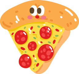 Cute cartoon doodle pizza. Vector illustration in cartoon style.