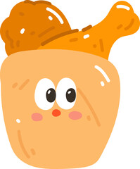 Cute cartoon doodle fried chicken. Vector illustration in cartoon style.