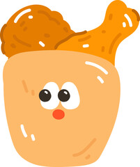 Cute cartoon doodle fried chicken. Vector illustration in cartoon style.