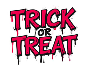 Bold "Trick or Treat" lettering with dripping paint effect, Halloween theme.