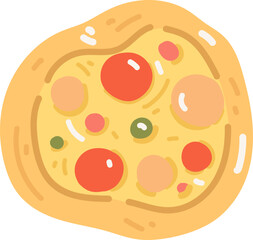 Cute cartoon doodle pizza. Vector illustration in cartoon style.