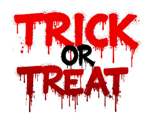 Bold, dripping red "Trick or Treat" text on a white background, Halloween concept.