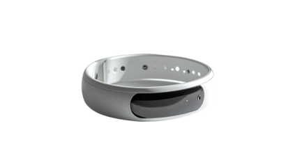 Sleek, off-white wearable fitness tracker with a dark rectangular display and subtle sensor holes