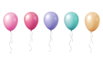 A arrangement of colorful balloons in shades of pink. purple. teal. and gold. floating gracefully against a soft pastel background. perfect for celebrations and festive occasions