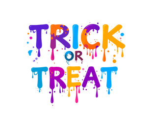 Colorful "Trick or Treat" text with paint drips, Halloween design.