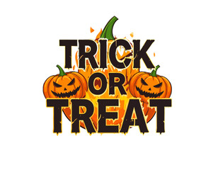 Stone "Trick or Treat" lettering with mossy accents.