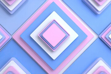 Pastel-colored layered square and diamond pattern, creating a three-dimensional, nested effect with light reflections