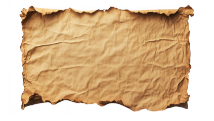 A textured piece of crumpled brown paper with torn edges. set against a clean white background. ideal for use in design projects. backgrounds. or creative presentations