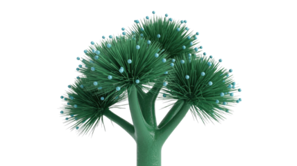 Stylized 3D render of a unique teal plant with spherical end caps, isolated on a transparent background. background removed