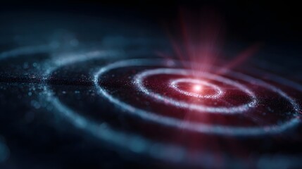 Abstract digital galaxy with glowing concentric rings and a bright central energy core representing cosmic forces and technological connections