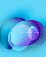 Abstract blue shapes overlap, creating vibrant gradients. Modern design evokes fluidity, calmness, depth. Background features text background design.