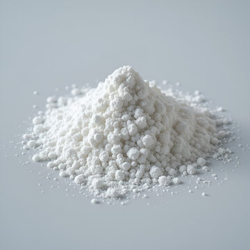 Calcium hydroxide powder heap on clean surface, fine white texture, soft powdery particles, chemical laboratory background, high-resolution macro shot, pristine environment, soft shadows