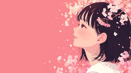 春の桜の下で微笑む女子高生「生成AI」