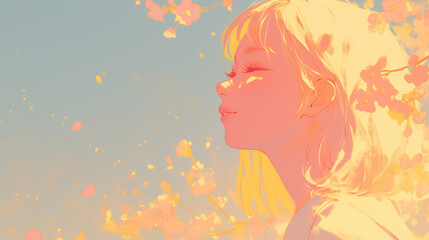 春の桜の下で微笑む女子高生「生成AI」