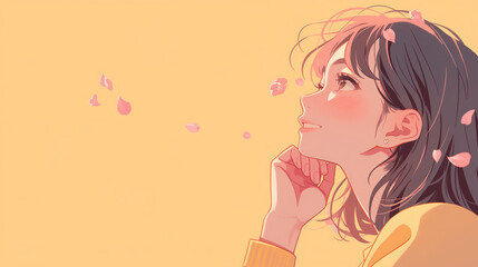 春の桜の下で微笑む女子高生「生成AI」