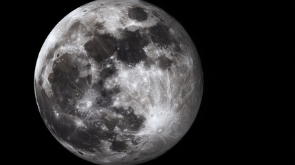 Fototapeta premium crater. The moon's rugged surface shines in stark detail against the vast darkness of space, a celestial marvel. STEM education sheets.