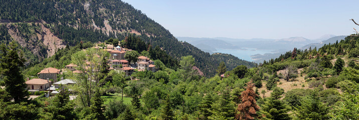 The small village of Fidakia (Evrytania, central Greece) with its traditional stone houses on a summer day