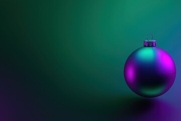 A glossy purple ornament glows against a green-to-blue gradient, creating a vivid, festive mood.