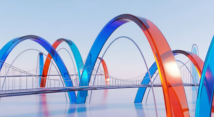 Abstract Colorful Arch Bridges on Glossy Surface Modern Architecture Visualization