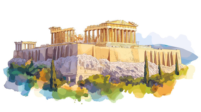 Acropolis of Athens. Acropolis of Athens watercolor vector illustration
