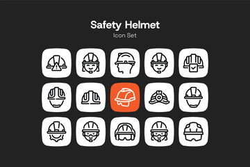 Outline safety helmet icon set