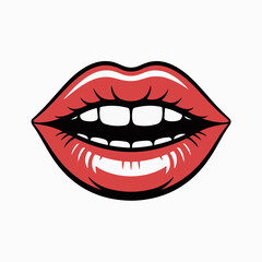 Fototapeta premium Striking pop art style illustration featuring bright red lips with a glossy finish, an open mouth revealing teeth, embodying bold expression and vintage glamour