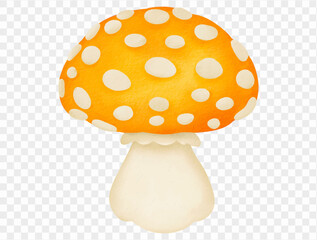 Bright watercolor orange spotted mushroom halloween fungi Vector.