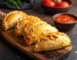 Golden pastries on a wooden board