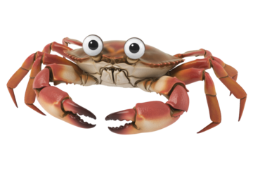 A cartoon crab with large, expressive eyes, rendered in 3D, against a transparent background. background removed