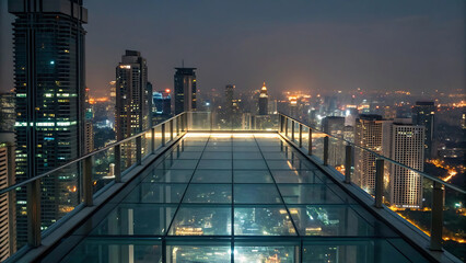 Fototapeta premium Night View from a Skyscraper Observation Deck in a Glowing City
