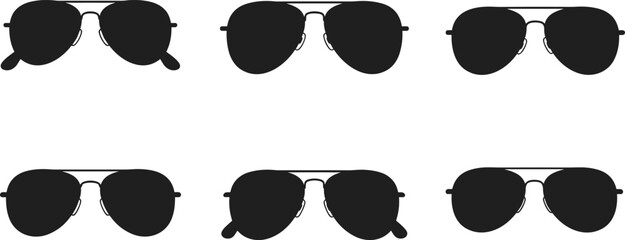 Sunglasses icon set, assorted aviator frame designs, black silhouette fashion eyewear, vector illustration © PixelsWorld