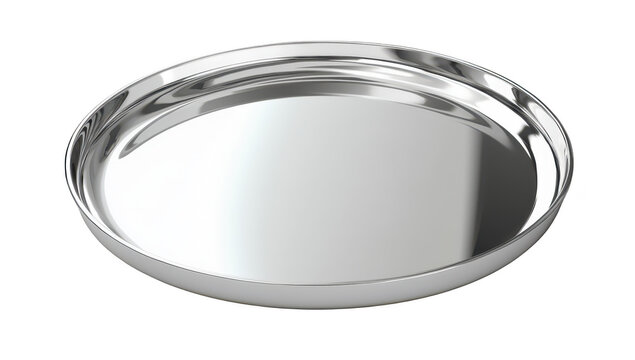 A polished metal tray elegantly displayed on a clean surface. reflecting soft light. ideal for serving food or drinks at events. parties. or gatherings. its shiny finish