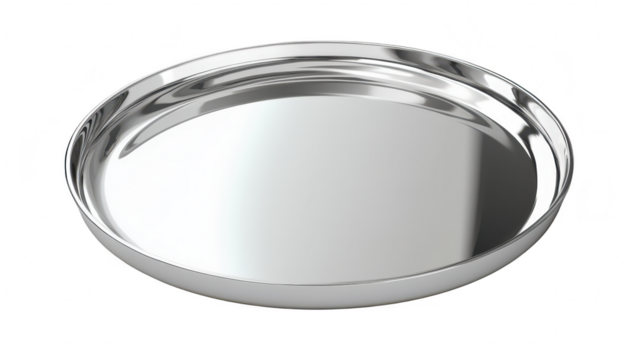 A polished metal tray elegantly displayed on a clean surface. reflecting soft light. ideal for serving food or drinks at events. parties. or gatherings. its shiny finish