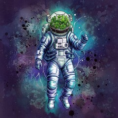 Fototapeta premium Astronaut with a garden in the helmet, floating in space