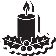 Christmas candle with holly silhouette vector
