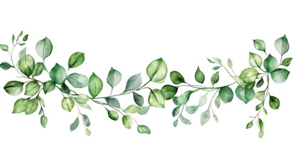 Obraz premium A delicate watercolor illustration of lush green leaves intertwined. creating a harmonious border design against a white background. ideal for invitations or nature-themed decor