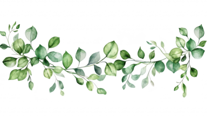 A delicate watercolor illustration of lush green leaves intertwined. creating a harmonious border design against a white background. ideal for invitations or nature-themed decor
