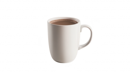 A minimalist white coffee mug filled with steaming hot coffee placed on a clean. light-colored surface. creating a serene atmosphere perfect for morning routines or cozy moments