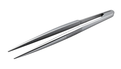 Sleek, silver, metallic tweezers with a slightly textured grip and pointed tips, isolated on a black background