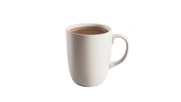 A minimalist white coffee mug filled with steaming hot coffee placed on a clean. light-colored surface. creating a serene atmosphere perfect for morning routines or cozy moments