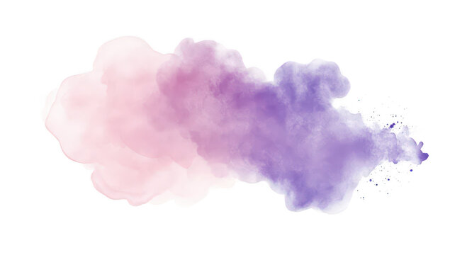 A swirl of pink and purple watercolor smoke gracefully disperses against a clean white background. evoking creativity and fluidity. ideal for artistic projects or design elements