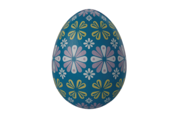 A teal Easter egg adorned with a floral pattern of purple, white, and yellow flowers. background removed