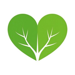 Green Heart-Shaped Leaf with White Veins, Nature's Love Symbol, Isolated on White.