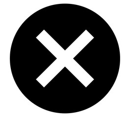 Minimalist black prohibition X symbol, circular design with white cross for UI/UX design,...