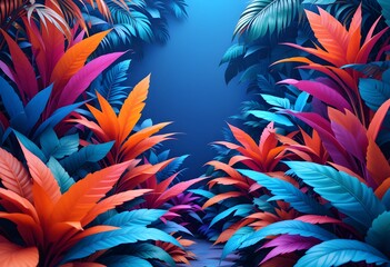 Fantasy Tropical Pathway with Vibrant Colorful Leaves – Dreamy Jungle Scene, Abstract Nature Art, High-Resolution Digital Painting