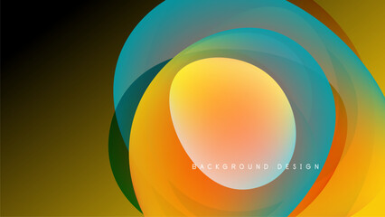 Abstract colorful layers create circular design. Vibrant gradients blend, forming dynamic visual effect against dark backdrop. Modern, smooth.