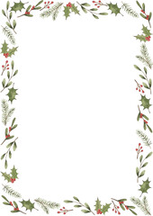 The Nutcracker. Watercolor hand-drawn template with сhristmas plants, twigs and berries. Whimsical christmas card for design invitation, greeting card.