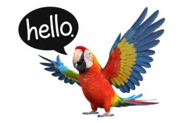 A colorful macaw parrot says hello with its wings outstretched, a friendly greeting. background removed