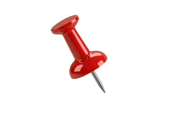 A red pushpin, isolated on a transparent background, perfect for presentations and notes. background removed
