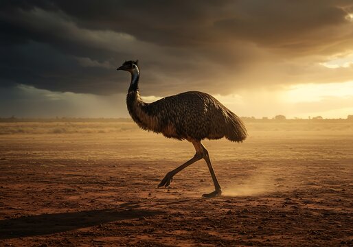 Ostrich bird walking through desert landscape